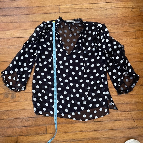 Alice + Olivia Julius Silk Blend Ruffled Polka Dot Tunic Blouse Black Sheer XS - Picture 5 of 7